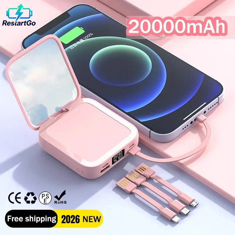 Power Bank with Built-in Makeup Mirror