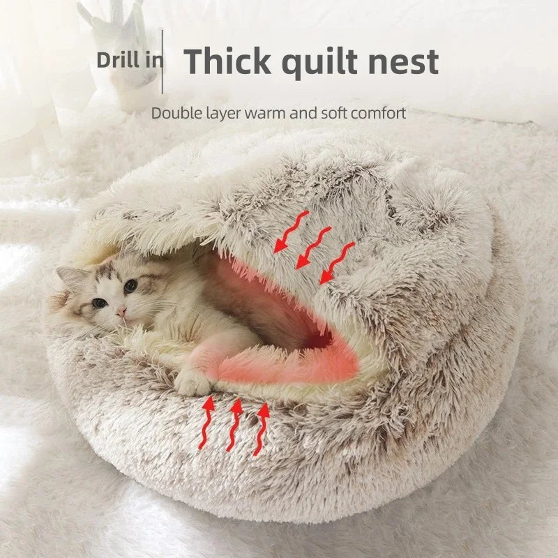 Semi-Enclosed Plush Pet Nest Bed