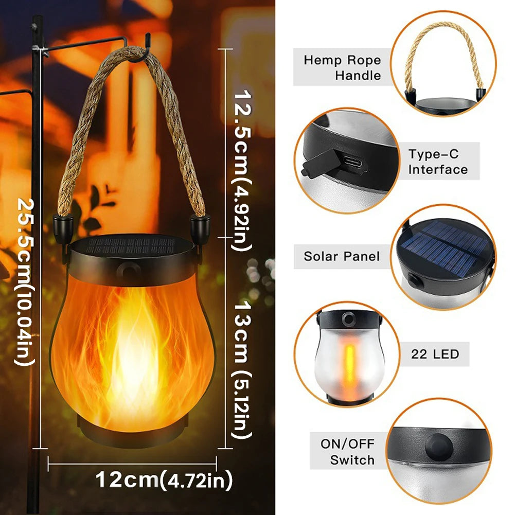 Solar Powered Hanging Flame Lantern