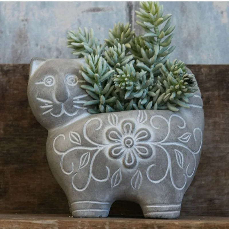 Cement Cat Sculpture Succulent Planter