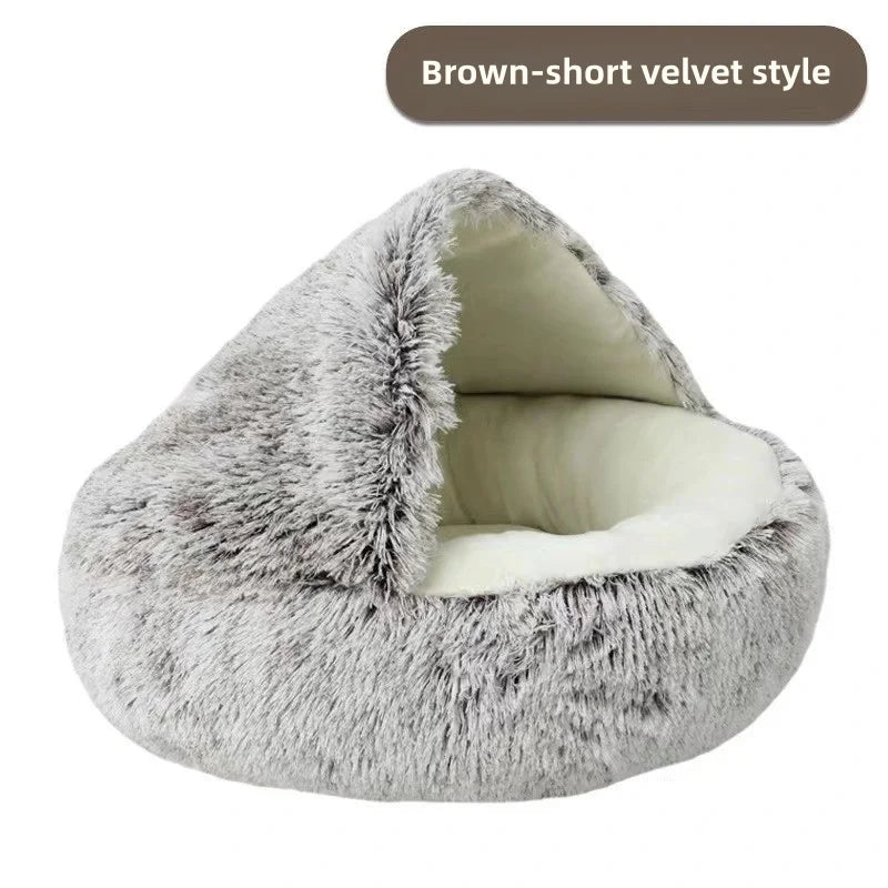 Semi-Enclosed Plush Pet Nest Bed