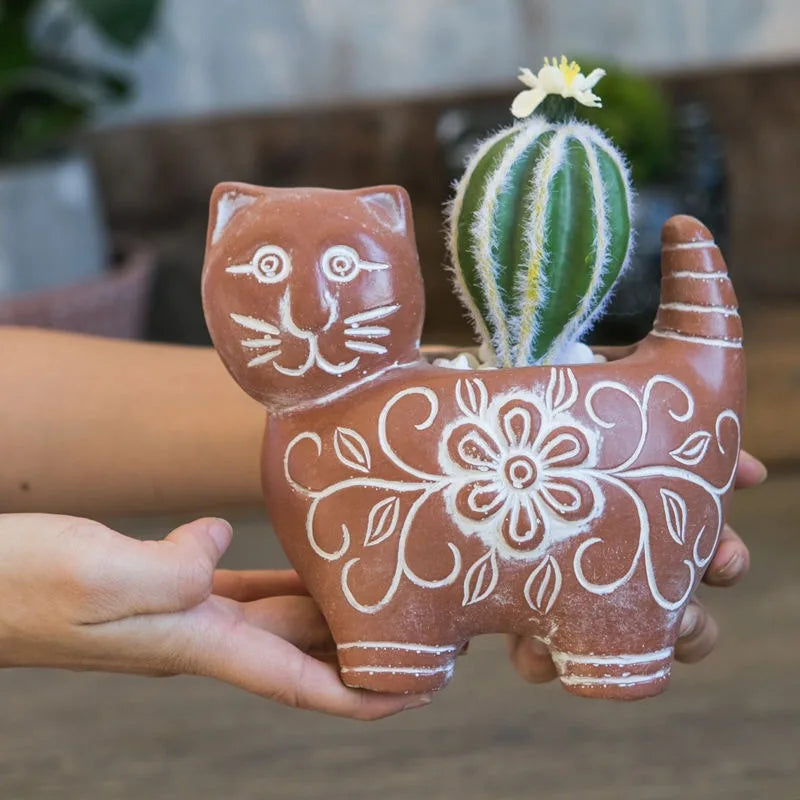 Cement Cat Sculpture Succulent Planter