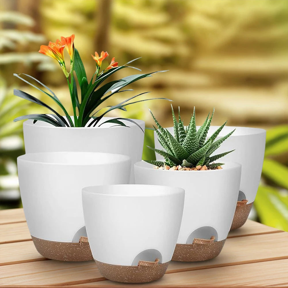 5-Pack Plastic Plant Pots Set
