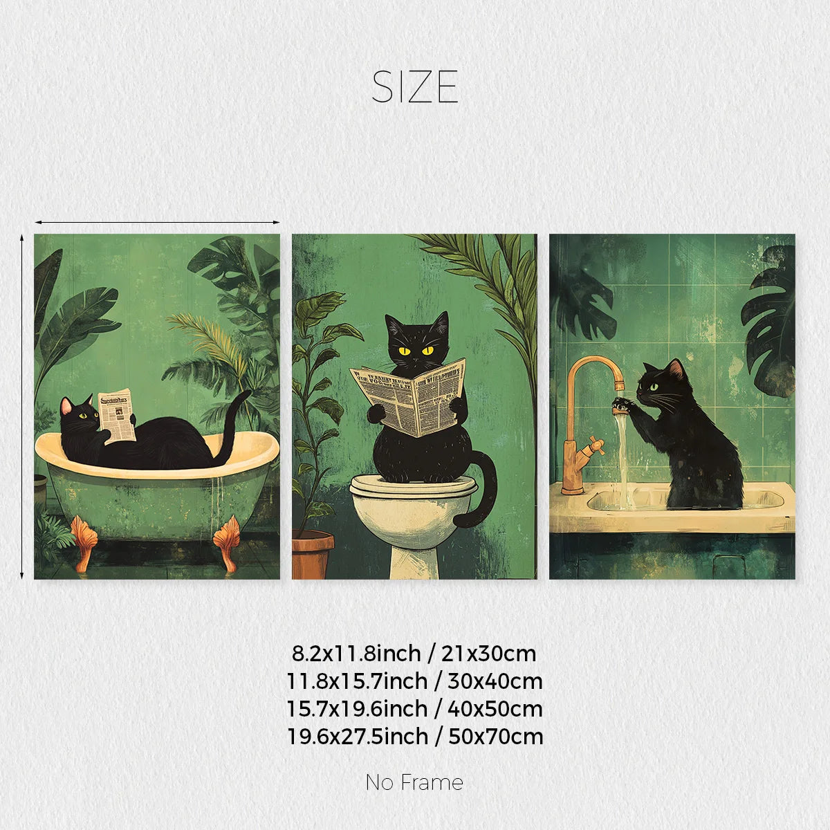 Retro Black Cat Bathroom Wall Art