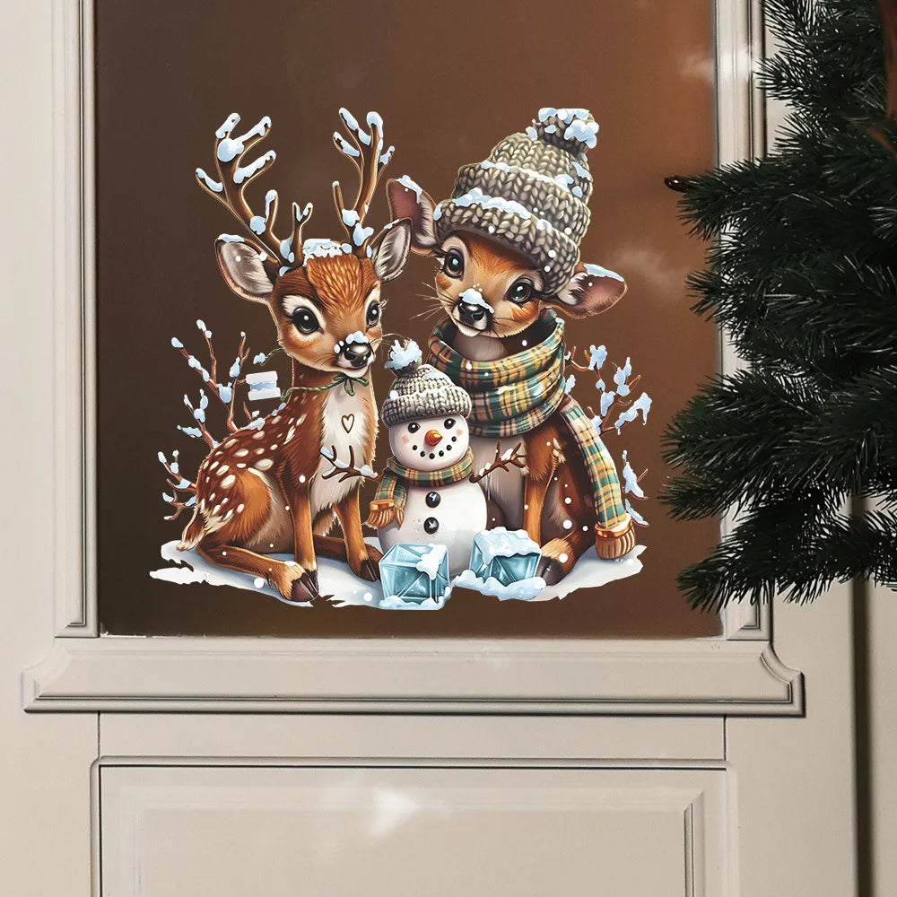 Elk Snowman Christmas Window Decal