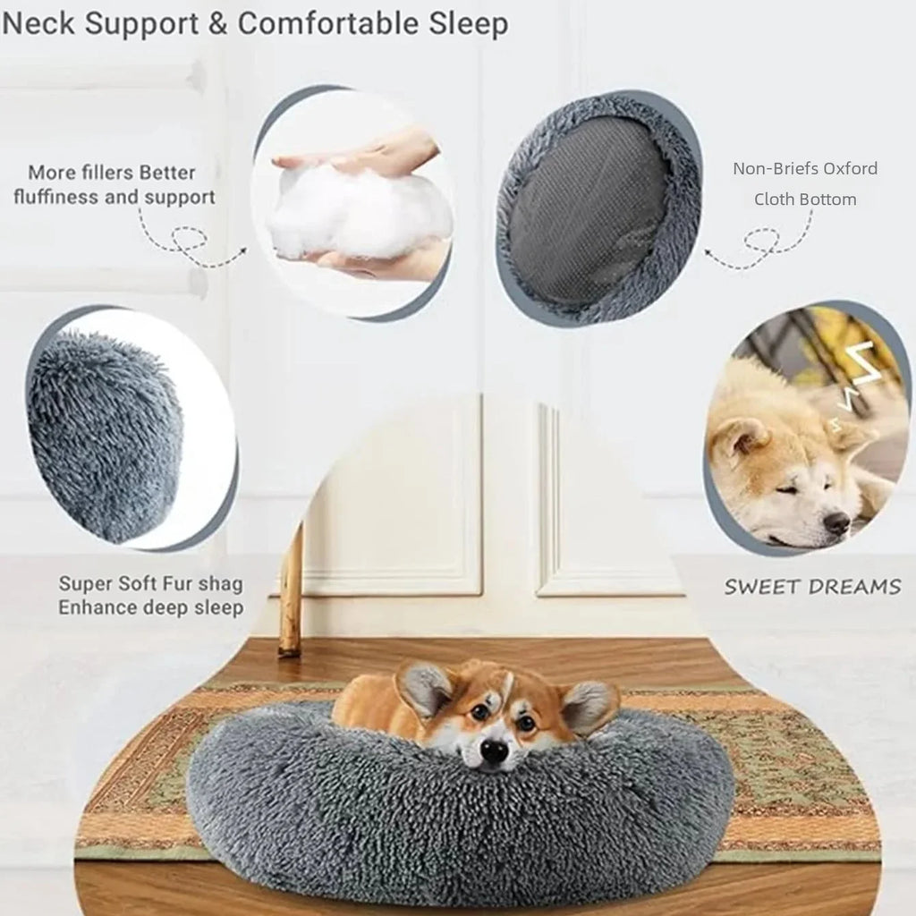 Plush Round Donut Pet Bed