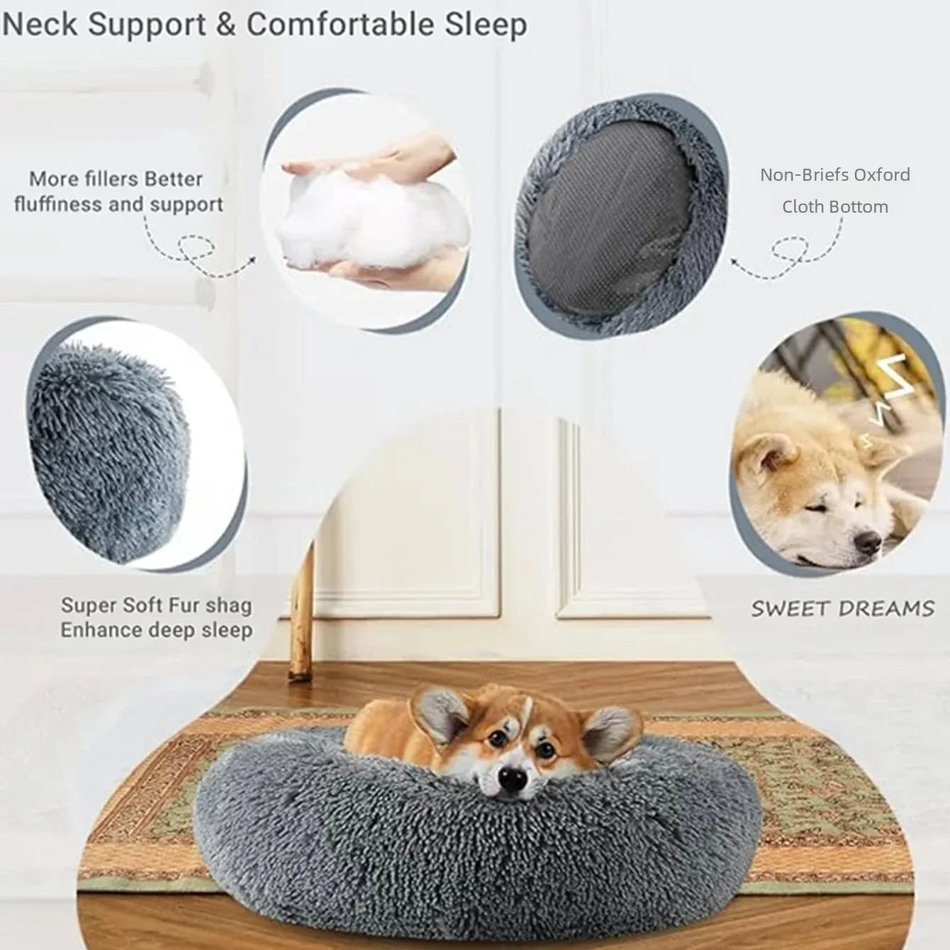 Plush Round Donut Pet Bed