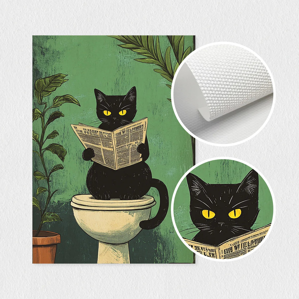 Retro Black Cat Bathroom Wall Art
