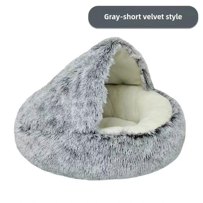Semi-Enclosed Plush Pet Nest Bed