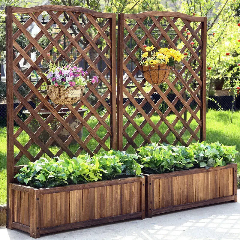 Raised Wooden Garden Bed Trellis