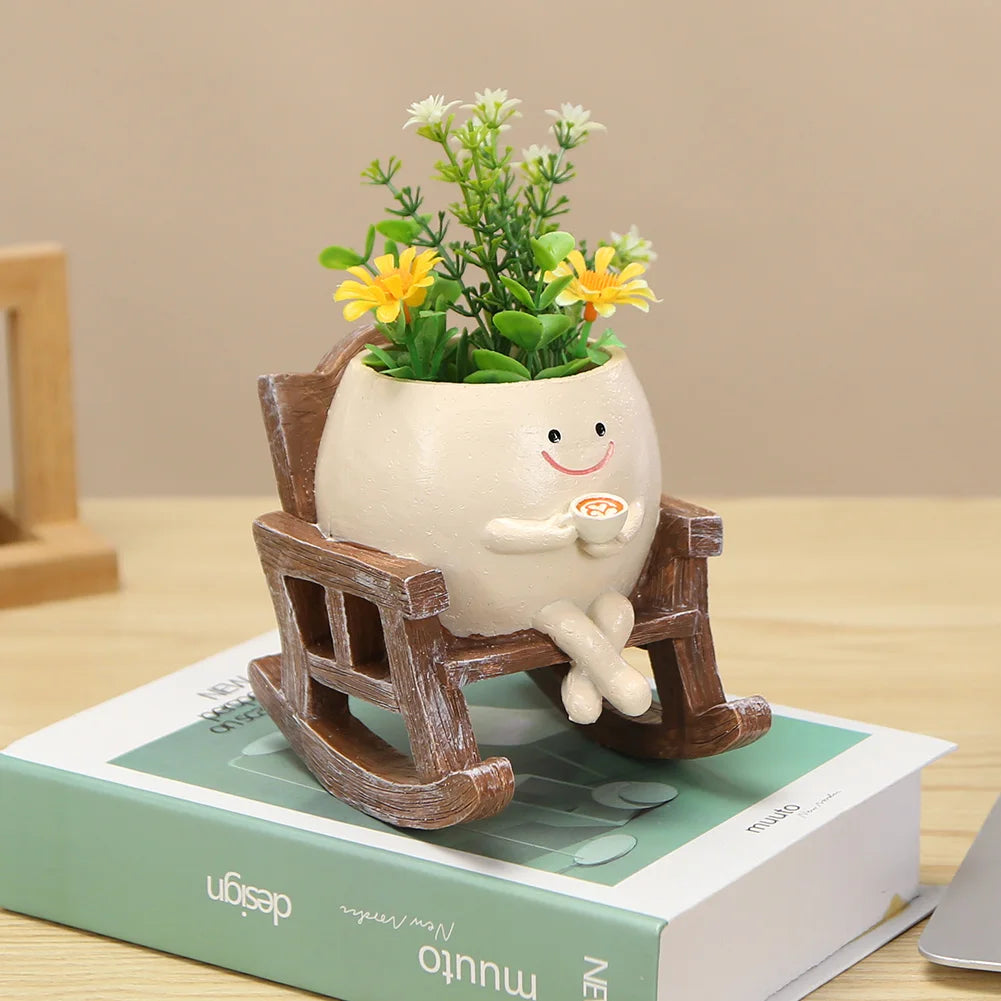 Mini Rocking Chair Face Planter Pot