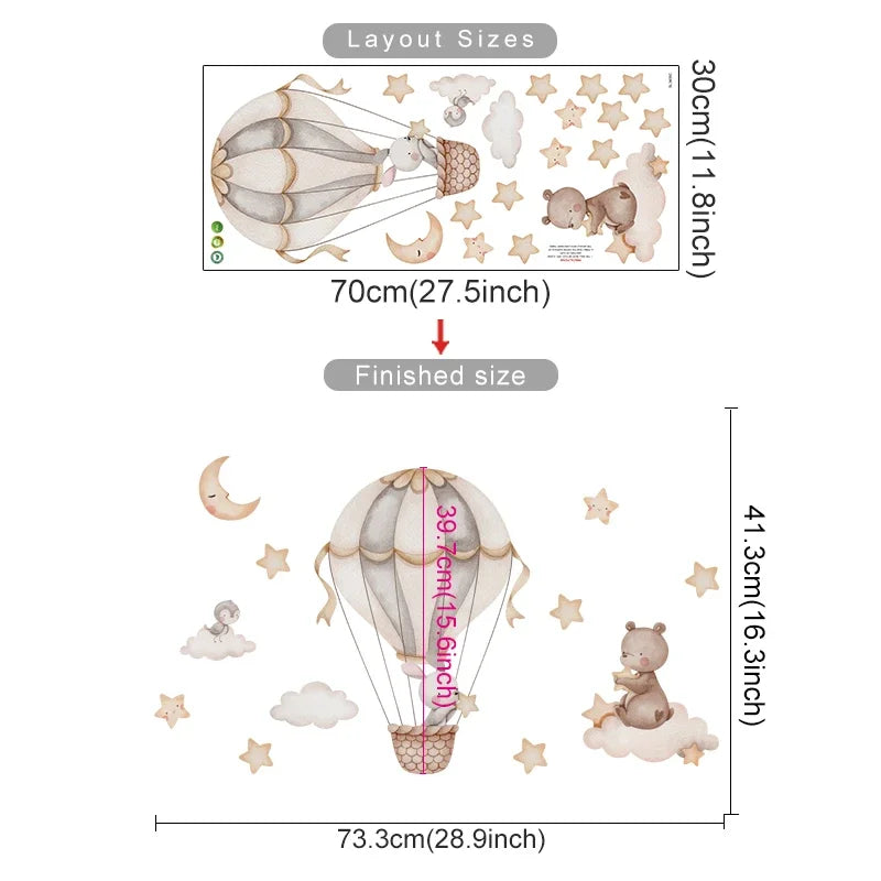 Cartoon Hot Air Balloon Wall Decals