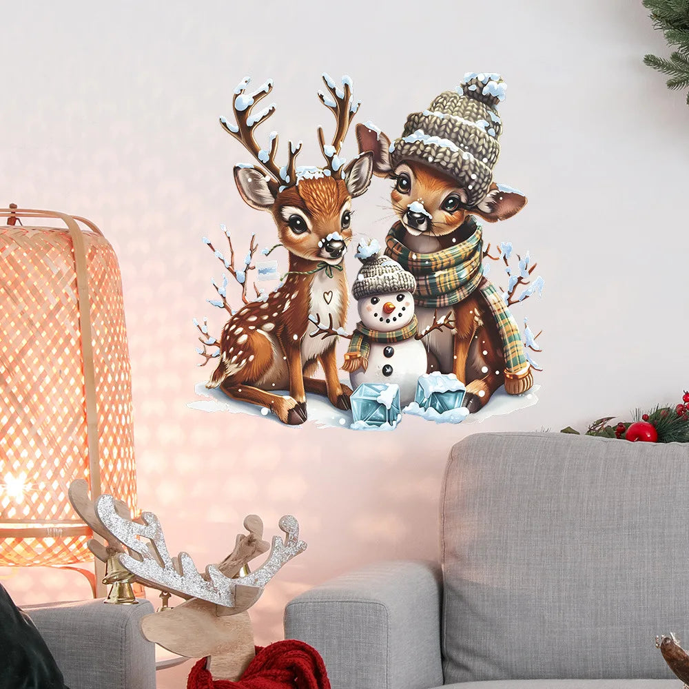 Elk Snowman Christmas Window Decal