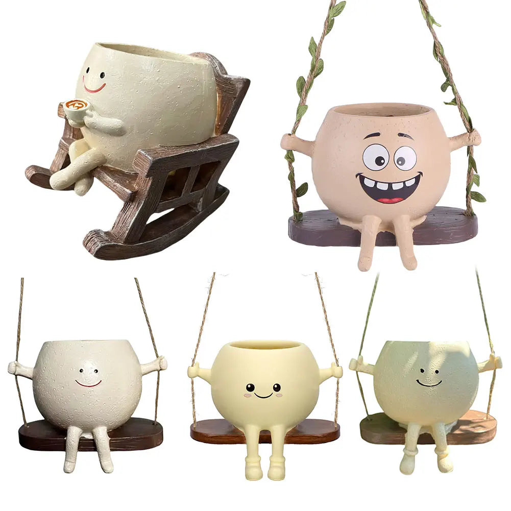Mini Rocking Chair Face Planter Pot