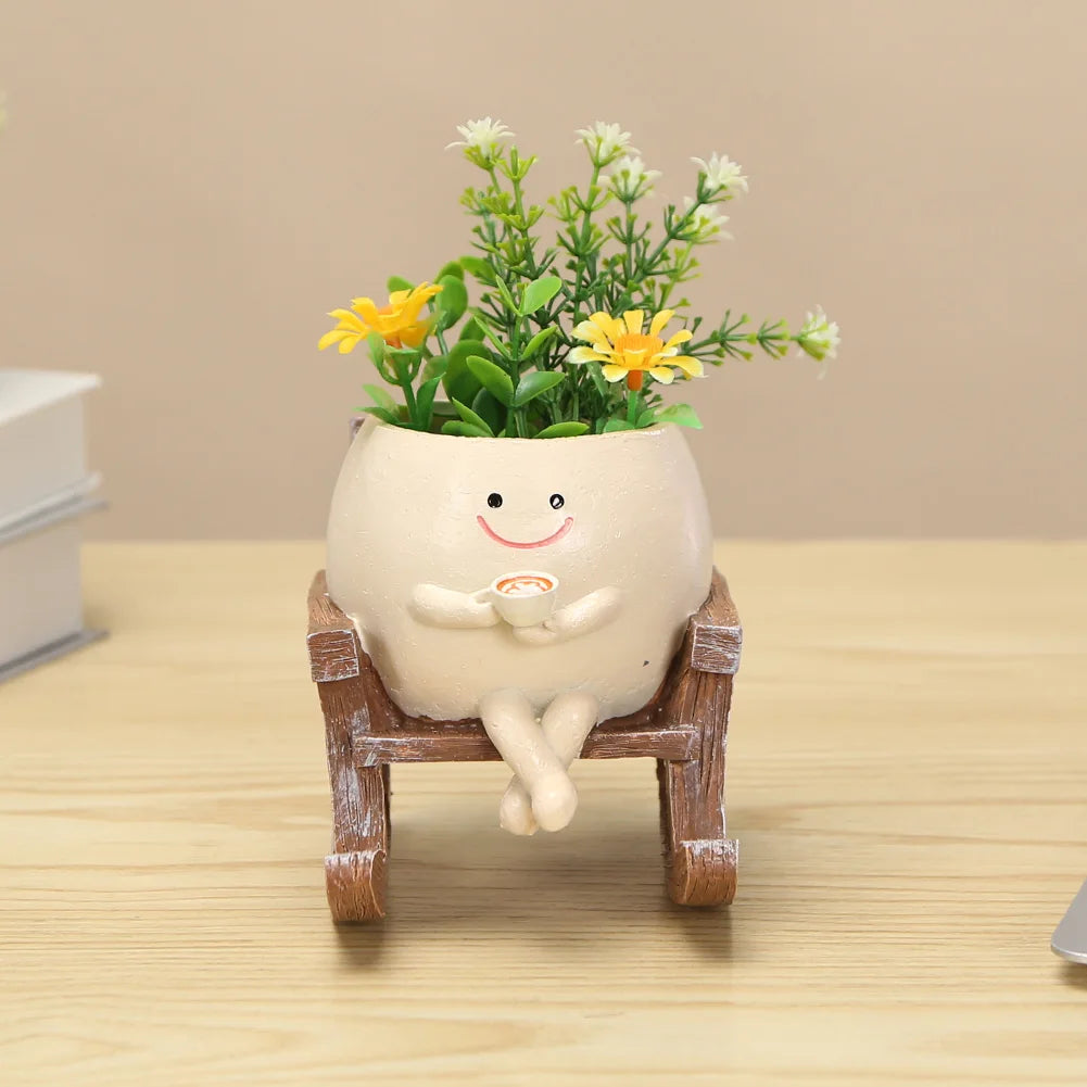 Mini Rocking Chair Face Planter Pot