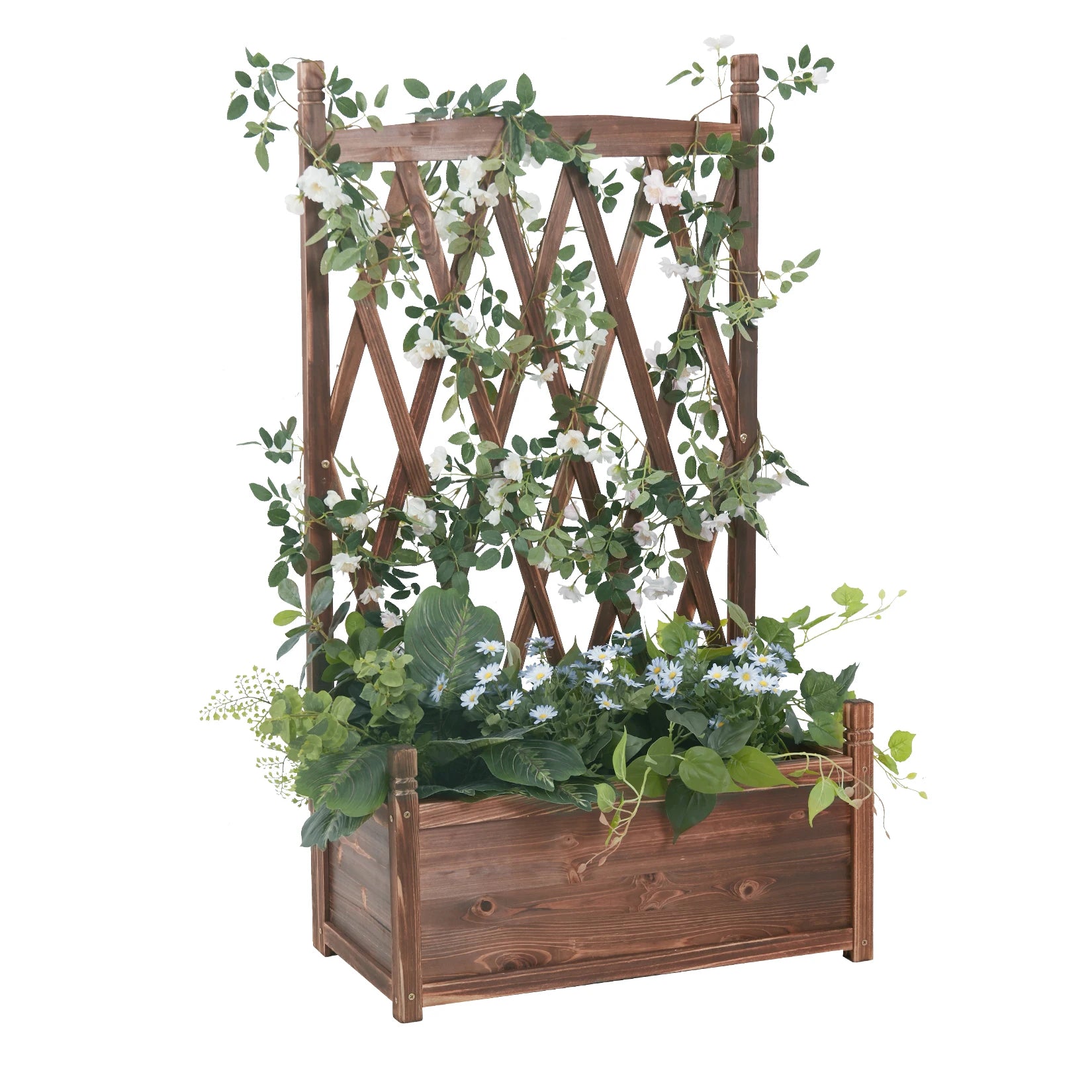 Raised Wooden Garden Bed Trellis