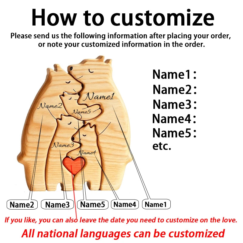 Personalized Wooden Bear Family Puzzle