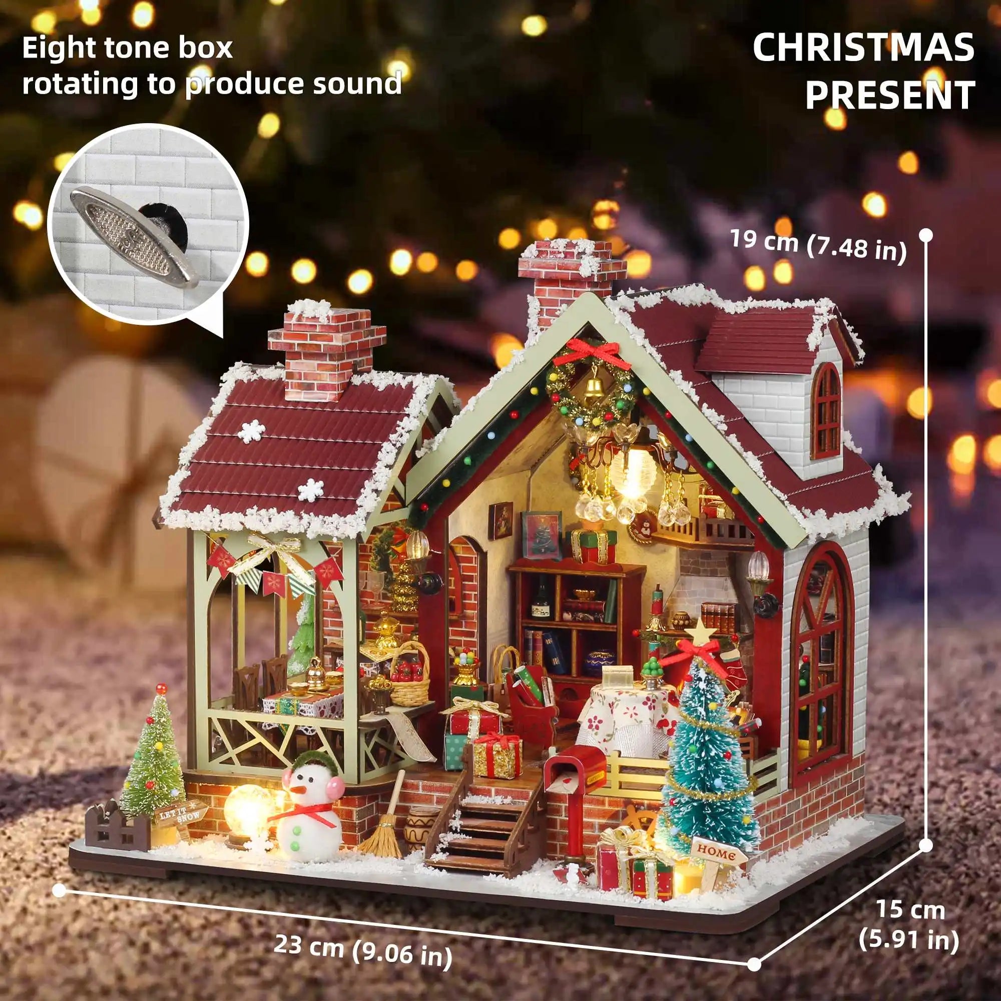 Miniature Christmas House Music Box