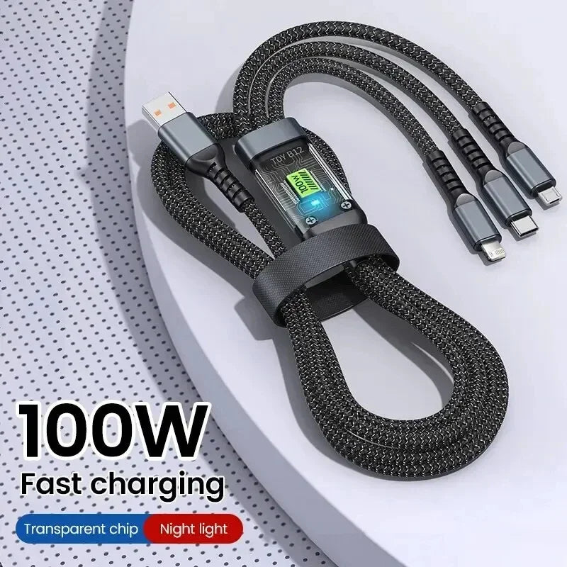 100W Glowing 3-in-1 Fast Charger