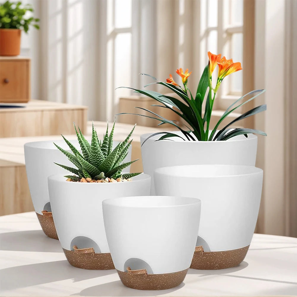 5-Pack Plastic Plant Pots Set