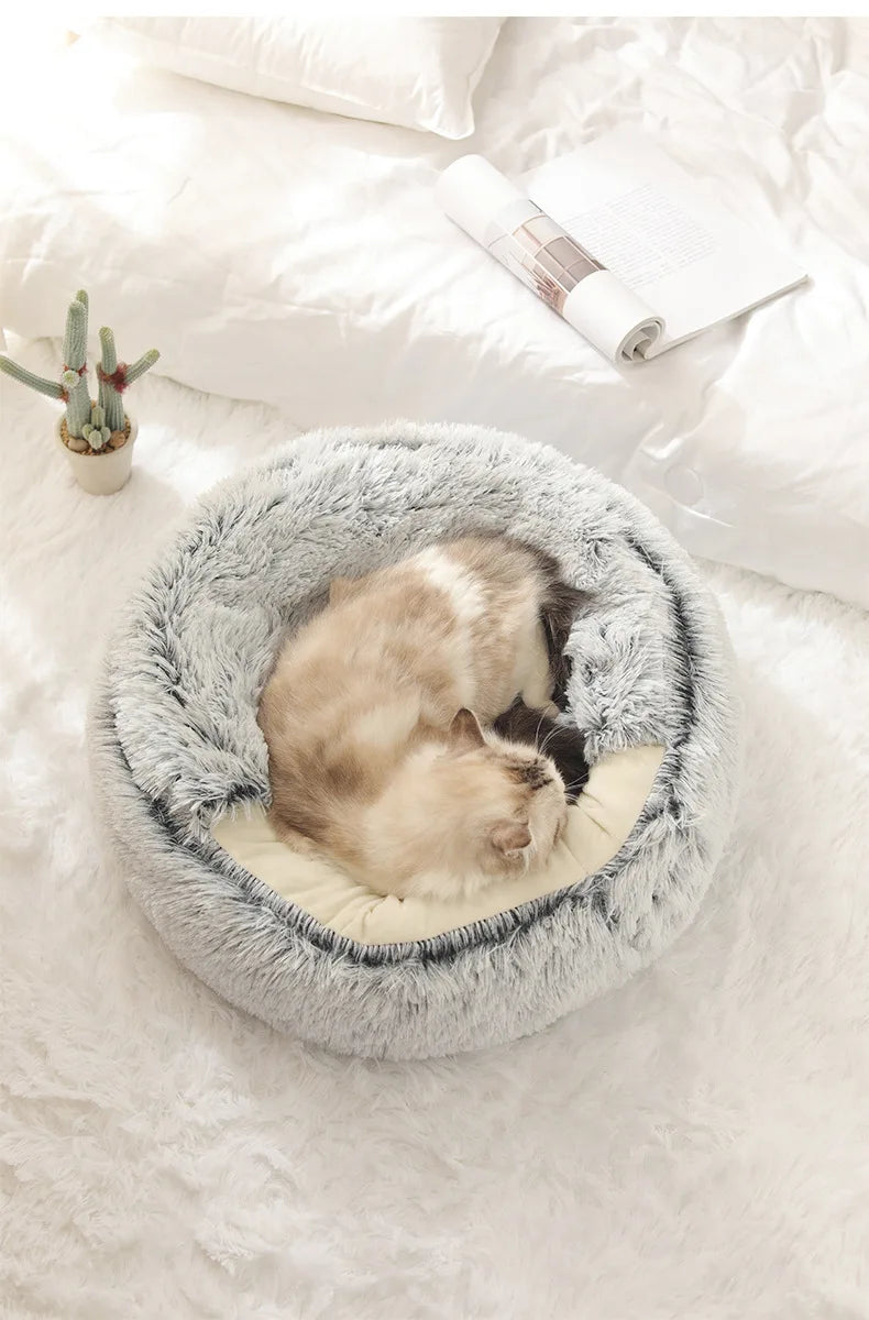 Semi-Enclosed Plush Pet Nest Bed