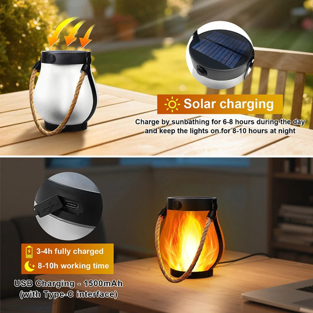 Solar Powered Hanging Flame Lantern